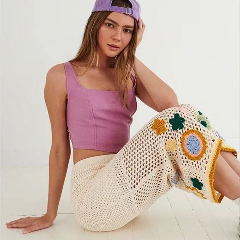 Antrhopologie Ghanda Crochet Floral Maxi Skirt Size LG Boho Hippie 90s Festival - Picture 1 of 15